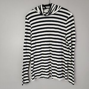 Michael Stars Jill Turtleneck Slub Stripe white Black Supima Cotton womens XL